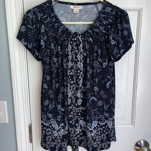 Navy blue + white print tunic.   Size S / M